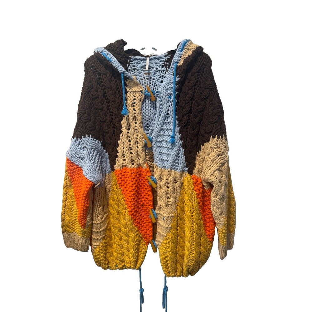 FREE PEOPLE Chunky Knit Boho Poncho Sweater Oversized Rare - Picture 4 of 11